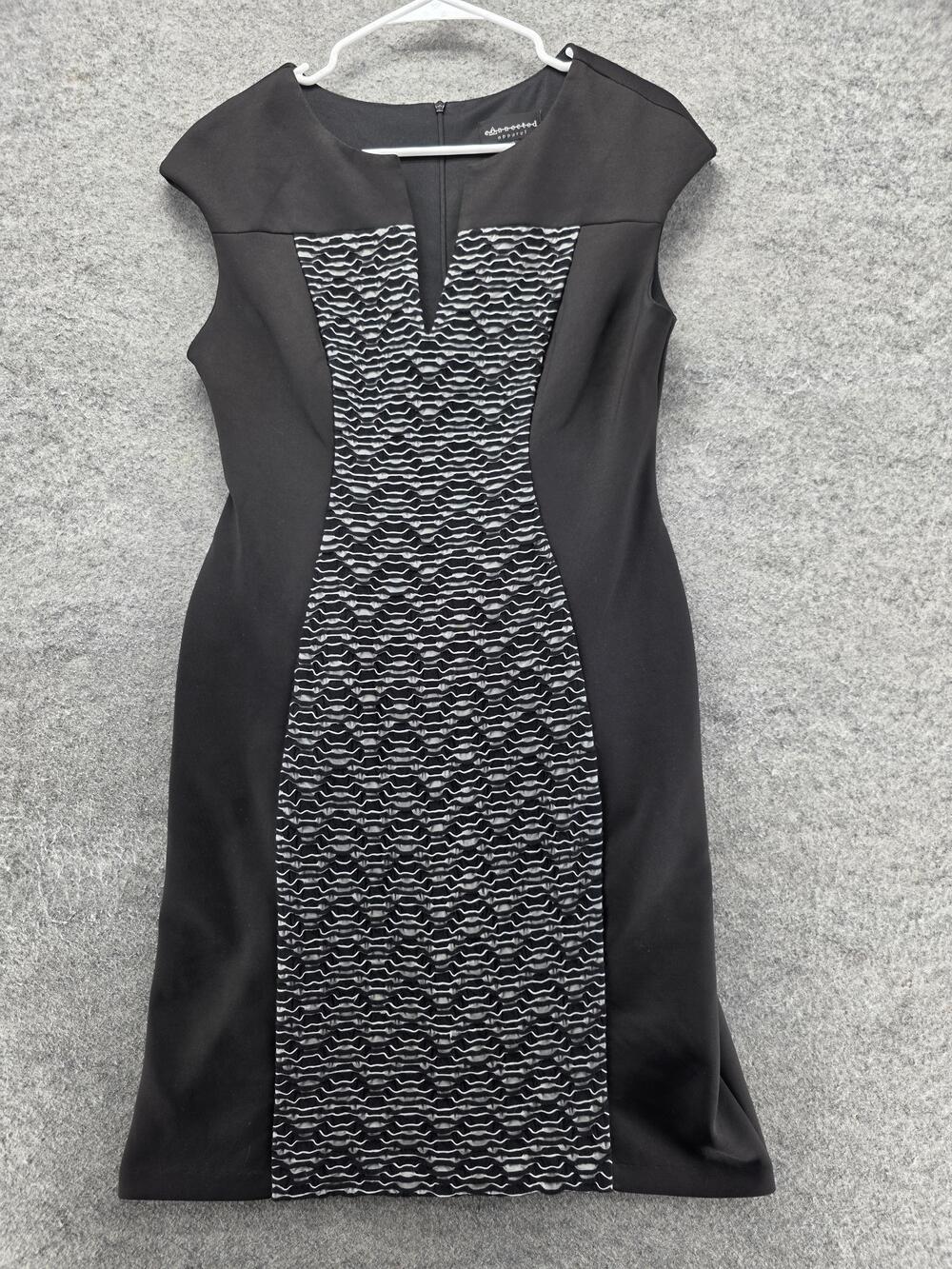 Connected Apparel Dress Womens 10 Black Sheath Knee Length Colorblock Ruffle
